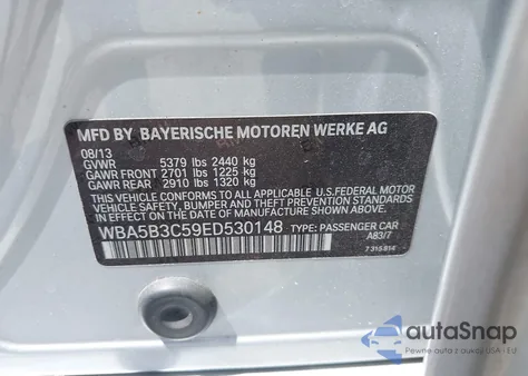 2014 BMW 535I xDrive из США, поврежденный, VIN WBA5B3C59ED530148